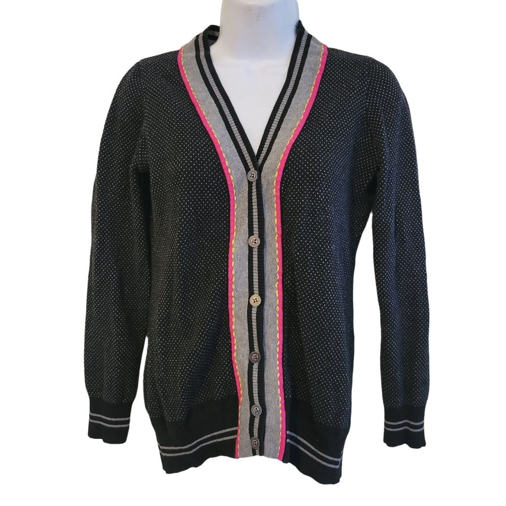 Nick Mo S Cardigan‎ Gray Black Pink Sweater Preppy Twee Academia Anthropologie